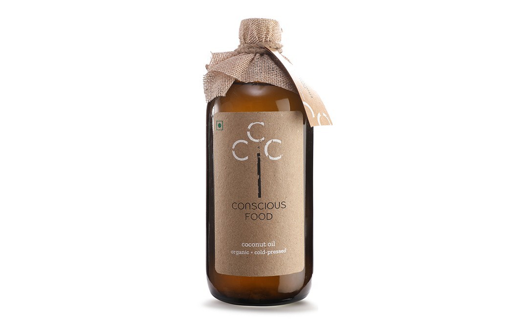 Conscious Food Coconut Oil Organic + Cold-Pressed   Glass Bottle  500 millilitre